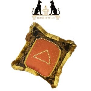 Brick Red and Gold Luxury Accent Pillow- The Sentimental Triangle Portal Pillow